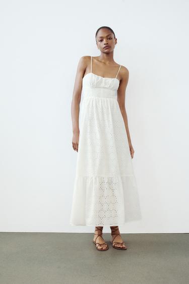 ROBE MI-LONGUE À BRODERIES PERFORÉES - Blanc de Zara - Image 0