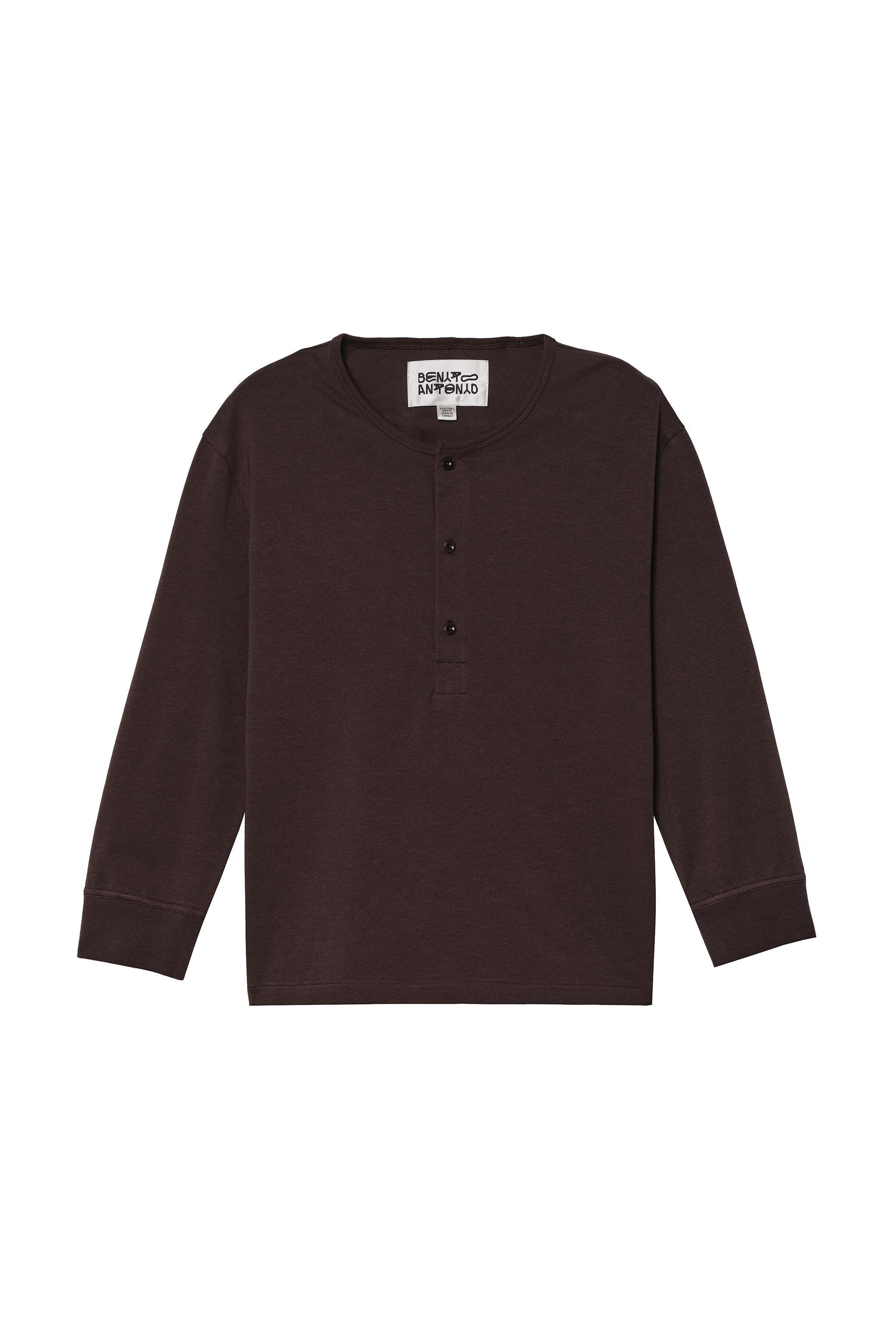 CROPPED FIT HENLEY T-SHIRT — Brown