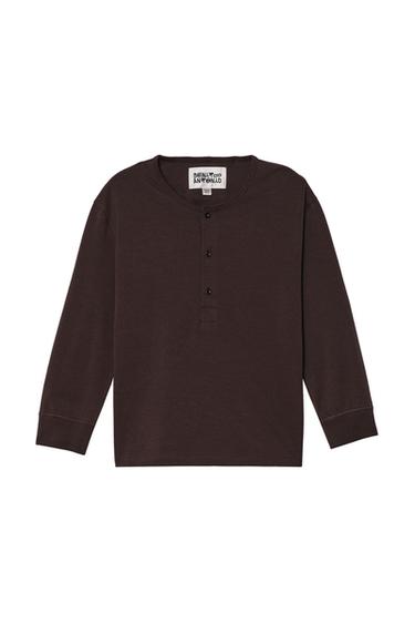 CROPPED FIT HENLEY T-SHIRT - Brown by Zara