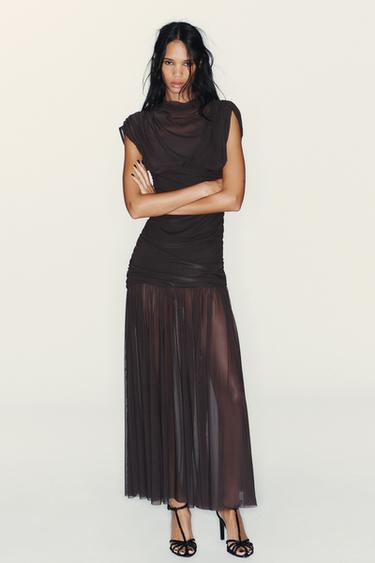 COMBINED DRAPED MIDI DRESS - chocolate by Zara