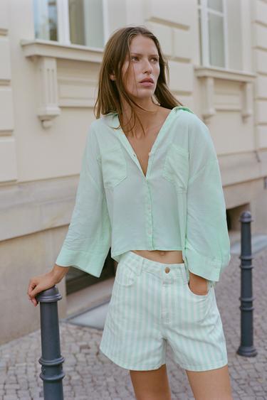 CAMISA FLUIDA CON LINO - Menta de Zara