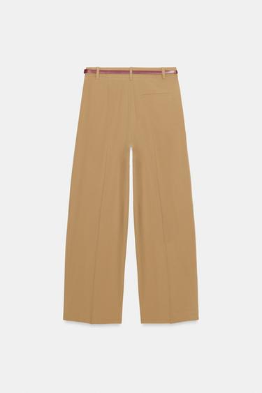 PANTALON À PINCES ET CEINTURE - Marron clair de Zara - Image 7