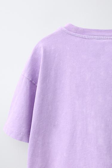 T-SHIRT WITH RAISED SLOGAN - Lilac by Zara - Image 3