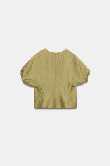 PUFF SLEEVE LINEN BLEND TOP - washed green by Zara - Image 5