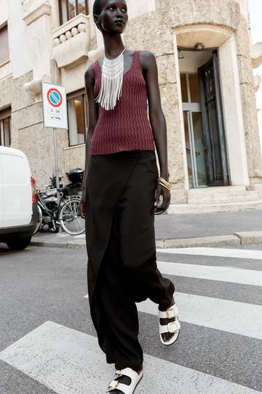 PANTALÓN PAREO CON LINO - Negro de Zara