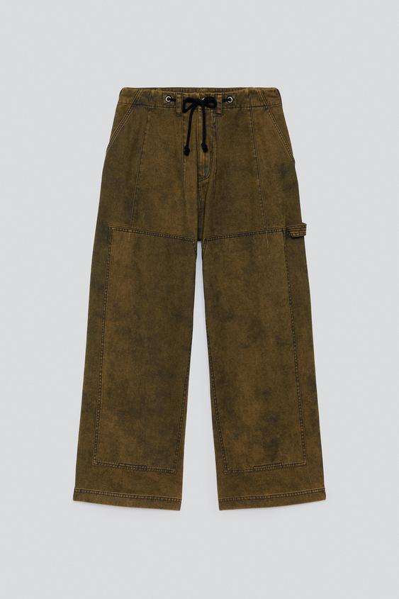 WASHED WIDE-LEG TROUSERS - Khaki by Zara - Image 0