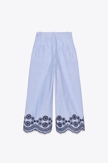 EMBROIDERED STRIPED CULOTTES - Blue / Indigo by Zara - Image 7