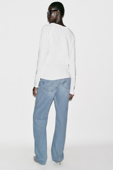 WASHED LONG SLEEVE T-SHIRT - White by Zara - Image 3