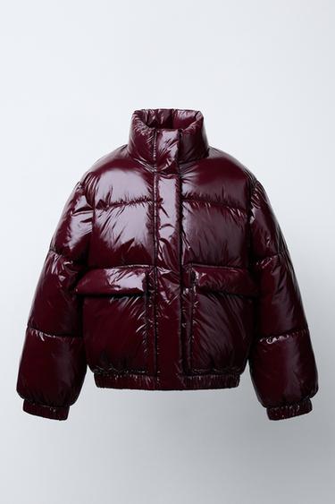 SHINY PUFFER JACKET - Maroon by Zara - Image 0