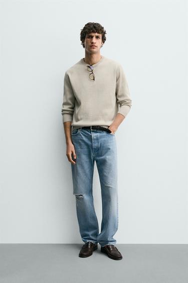 TEXTURED COTTON JUMPER - Stone by Zara