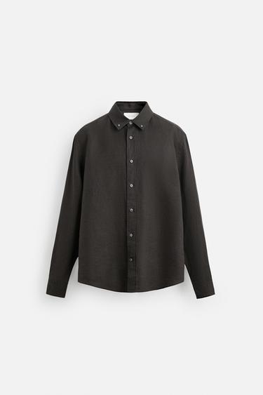 CAMISA 100% LINO - Gris antracita de Zara