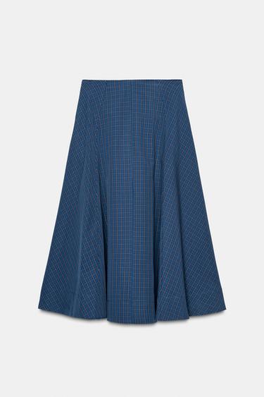 JUPE MI-LONGUE À CARREAUX PLISSÉE - Bleus de Zara - Image 7