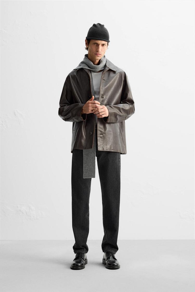 LEATHER JACKET - Brown | ZARA India