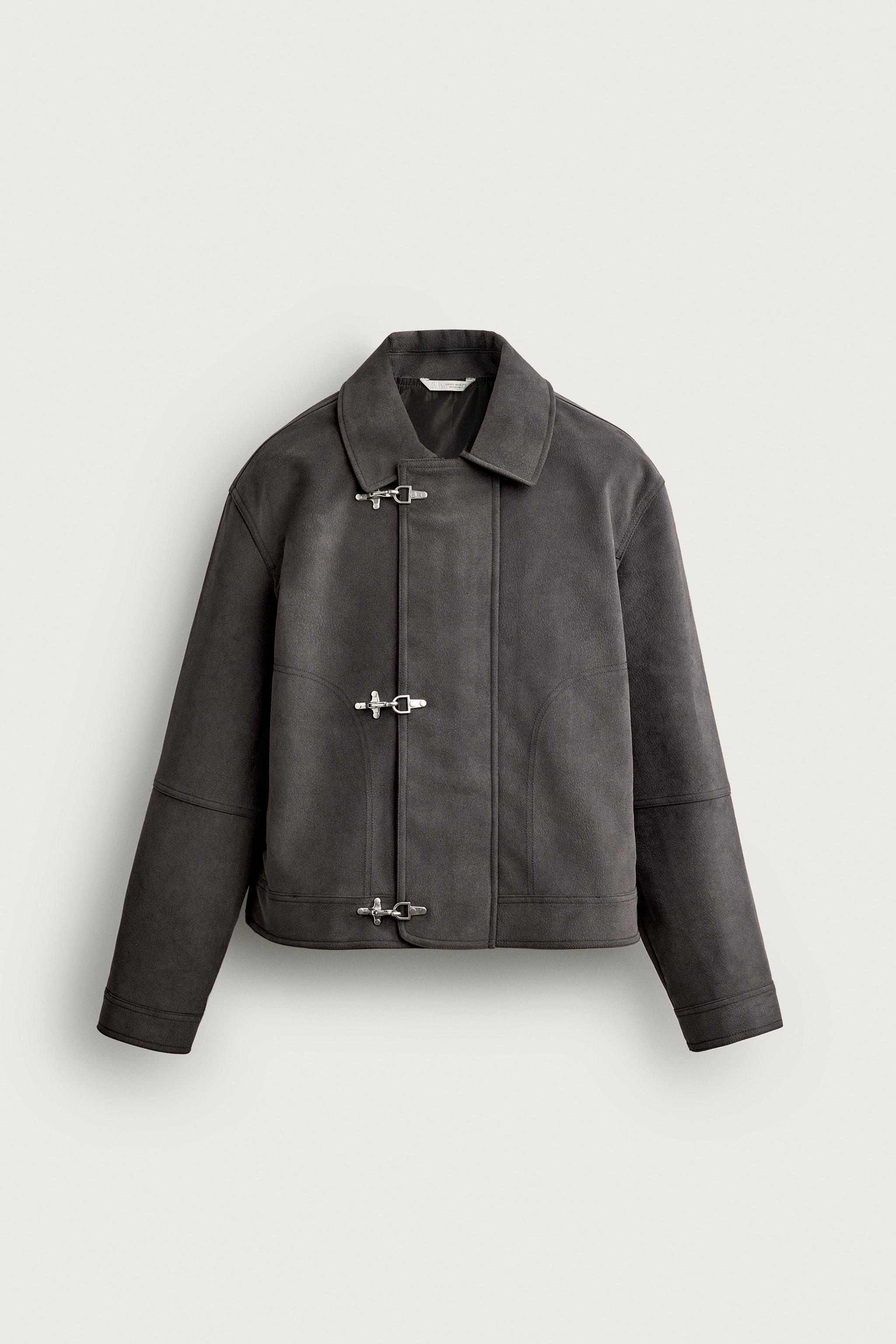 SUEDE-EFFECT JACKET WITH FROG FASTENING