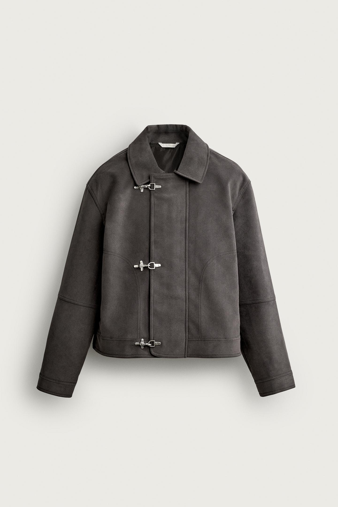 Мужская куртка Zara Suede-Effect Jacket with Frog Fastening, цвет: Антрацитовый серый — фото 7