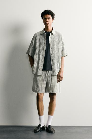 TEXTURED RELAXED FIT BERMUDA SHORTS - Light grey by Zara