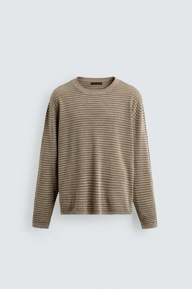 스트라이프 자카드 스웨터 - Zara 샌드