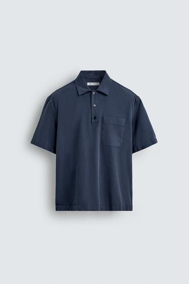 Zara LYOCELL - COTTON POLO SHIRT - Blue