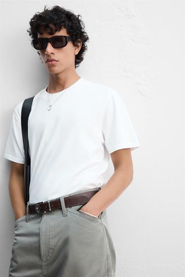 SLIM FIT MEDIUM WEIGHT T-SHIRT - White by Zara - Image 4
