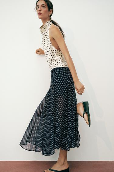 POLKA DOT MIDI SKIRT - Navy / White by Zara