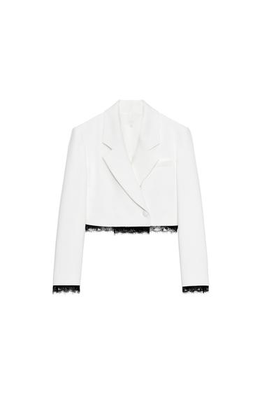 BLAZER COMBINADA ENCAJE HOMBRERAS - Blanco roto de Zara