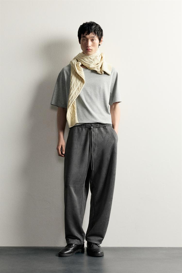FAUX SUEDE WIDE-LEG TROUSERS