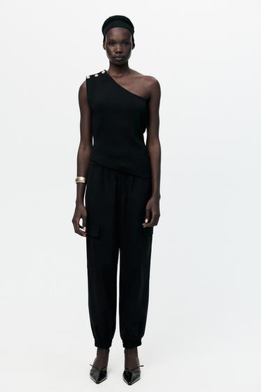PANTALÓN CARGO CINTURA ELÁSTICA - Negro de Zara - Imagen 0