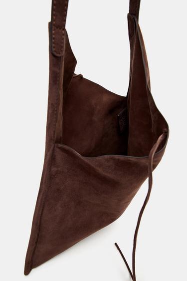 FLAT LEATHER BAG WITH TIE CLOSURE - Brown by Zara - Image 5