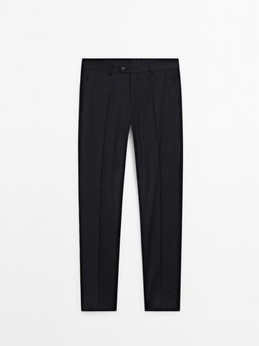 Pantalón traje liso lana - Marino de Zara