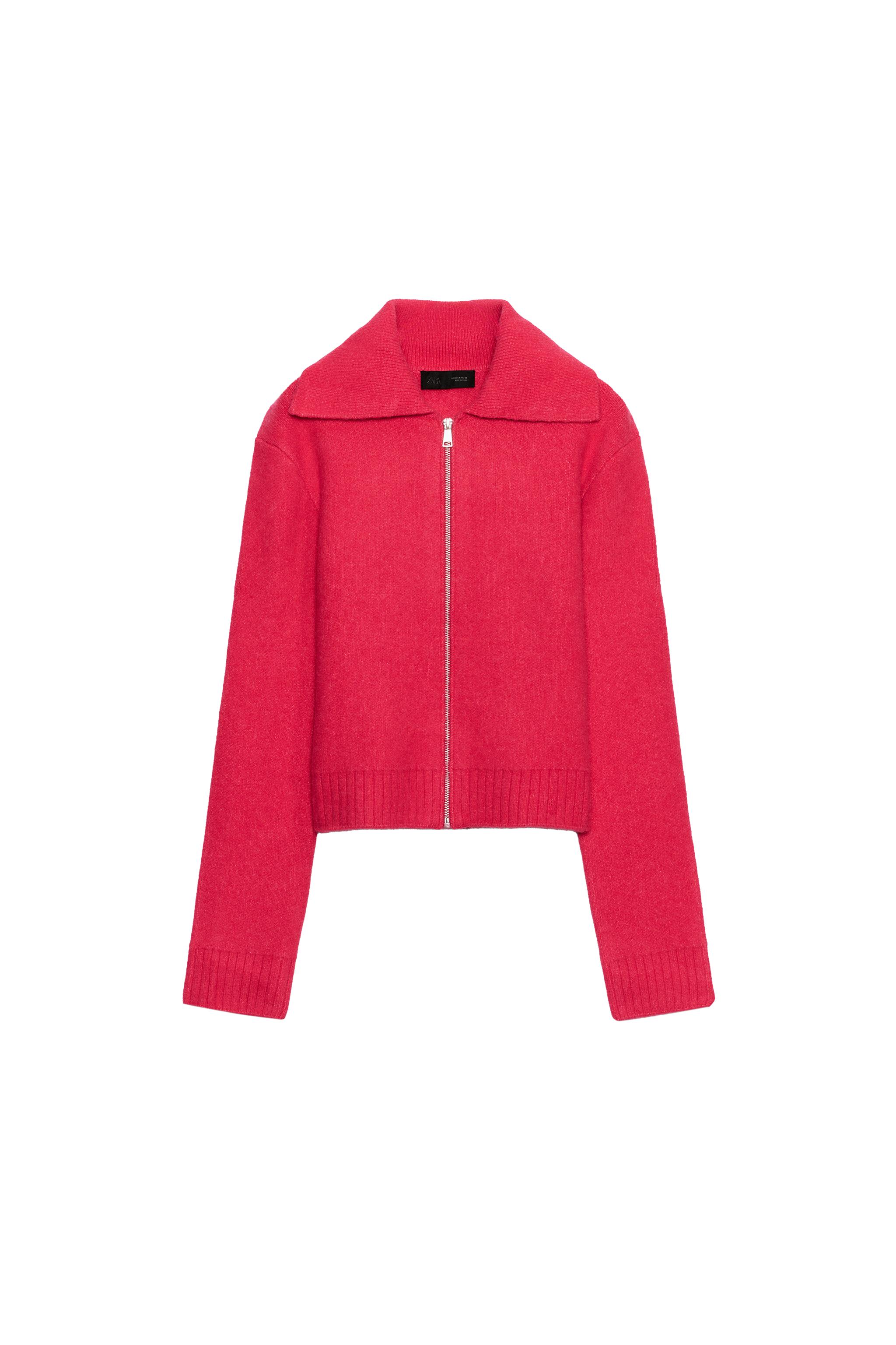 METALLIC ZIP CARDIGAN - Intense coral | ZARA New Zealand