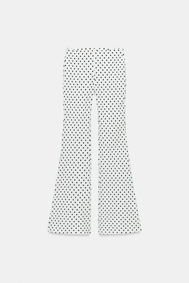 PANTALON FLARE STRETCH À POIS - Blanc / Noir de Zara