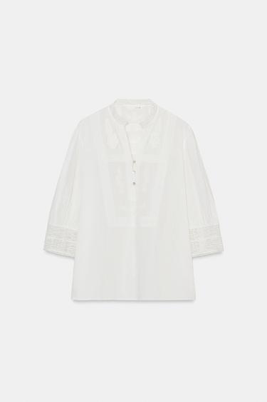 Zara EMBROIDERED BLOUSE ZW COLLECTION - Ecru