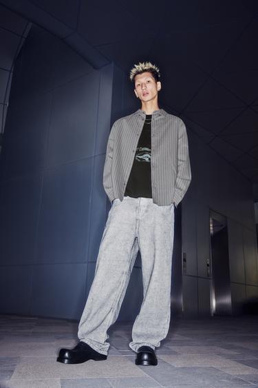 Zara 蠟感塗層寬鬆牛仔褲 - 白色