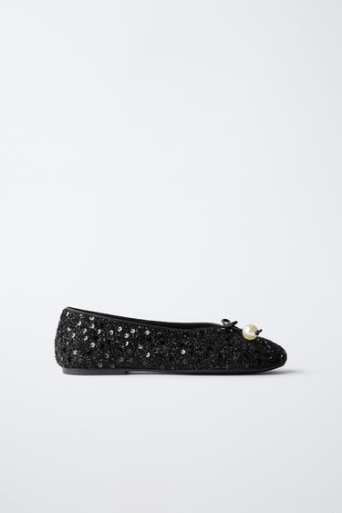 Zara PEARL BALLET FLATS - Black - Image 0