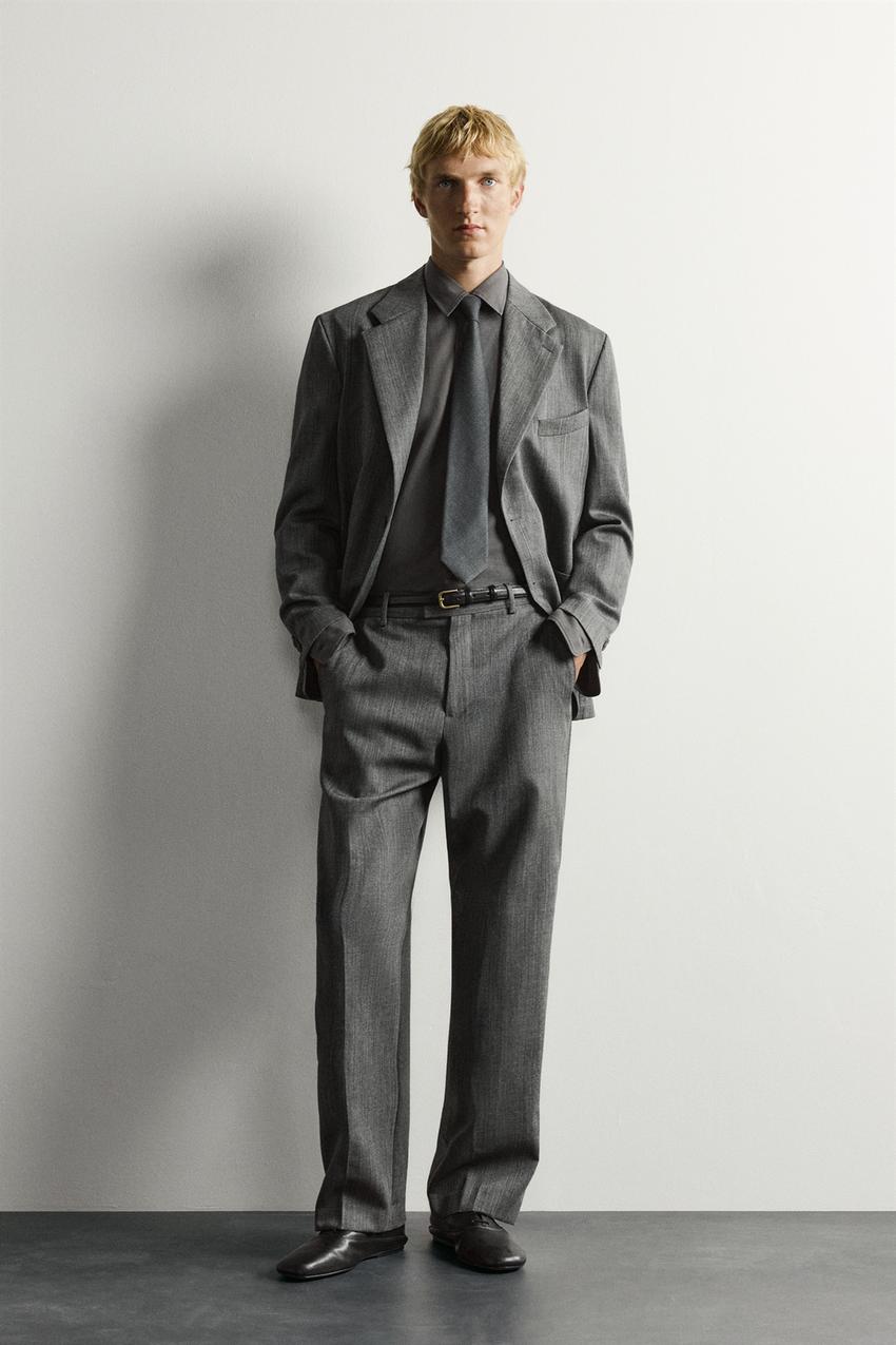 Zara - 100% Wool Relaxed Fit Suit Pants - Anthracite Grey - 31 (Us 31)