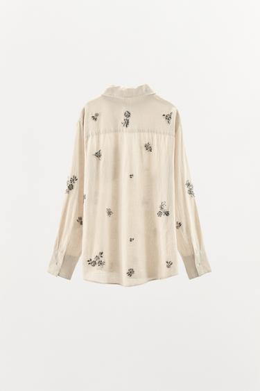 JEWELLED LINEN SHIRT - Oyster-white by Zara - Image 5