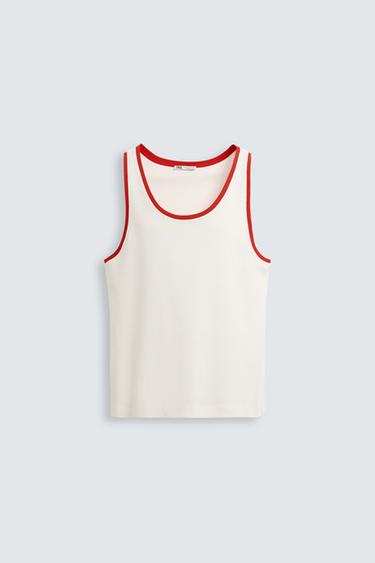 CAMISETA TANK RIB CONTRASTE - Blanco roto de Zara