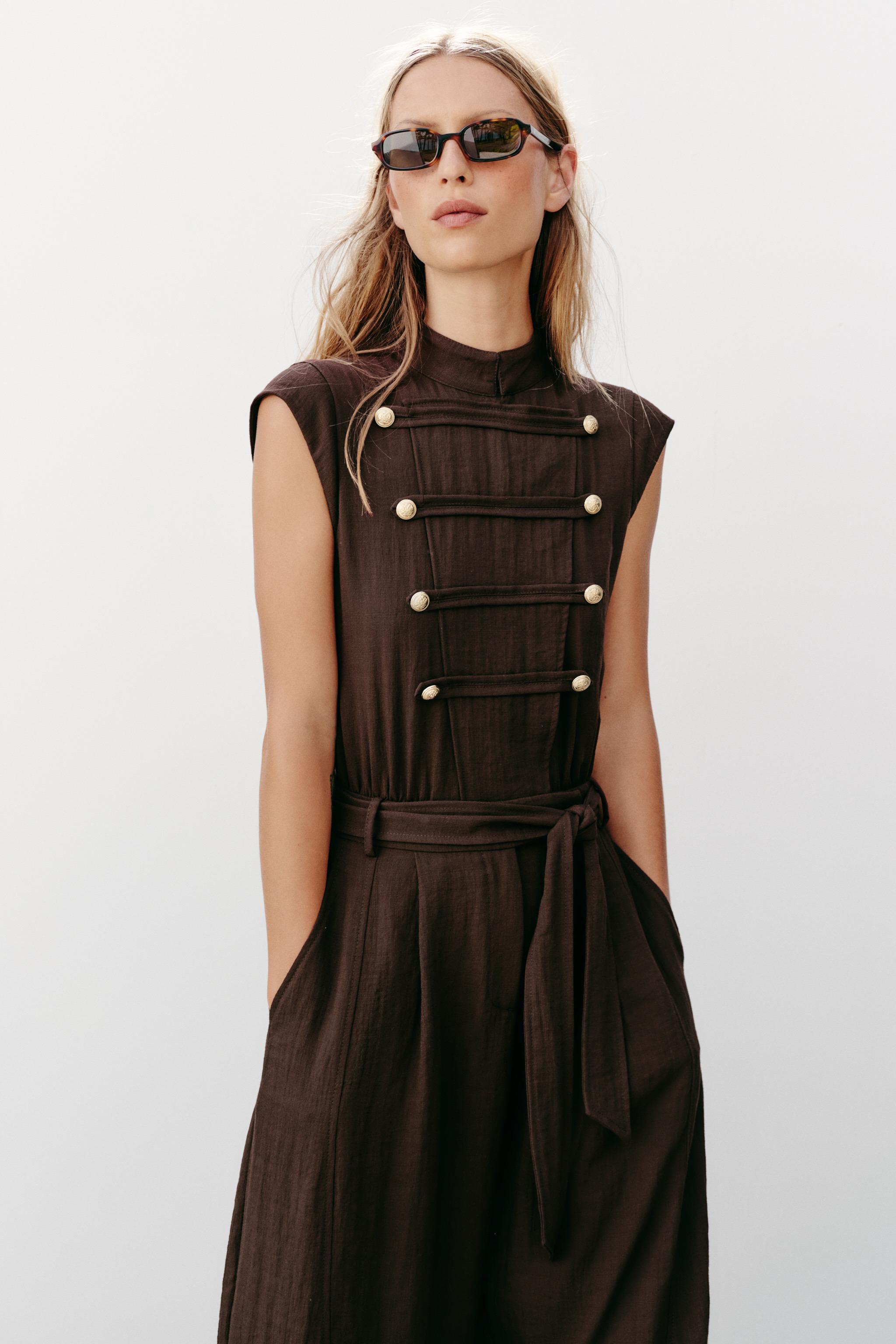 Zara BELTED JUMPSUIT WITH BUTTON DETAILS — фото 2
