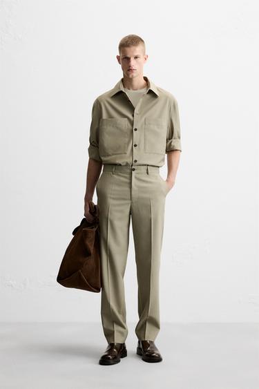 БРЮКИ SLIM FIT - LIMITED EDITION — БЕЖЕВЫЙ / ЗЕЛЕНЫЙ от Zara — изображение 0