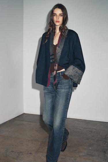 KIMONO EFFET DENIM JACQUARD - Bleu de Zara
