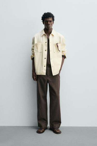 HEMP/COTTON STRAIGHT-LEG TROUSERS - Brown by Zara