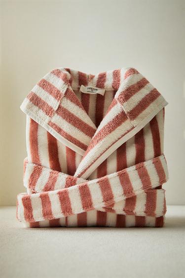 CHILDREN'S STRIPED VELOUR BATHROBE - Brick by Zara