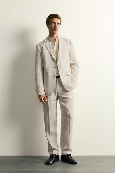 Zara 100% LINEN SUIT BLAZER - Sand