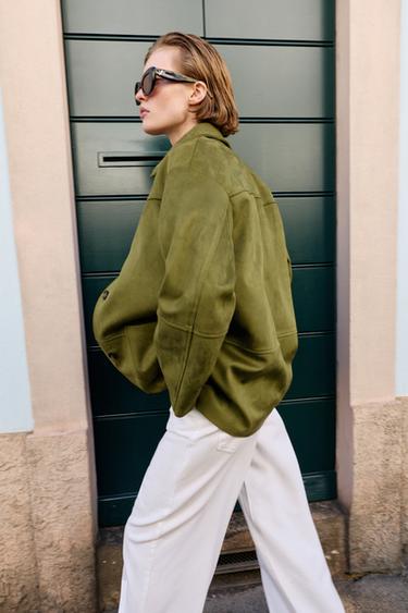 FAUX SUEDE COAT - Pistachio by Zara - Image 3