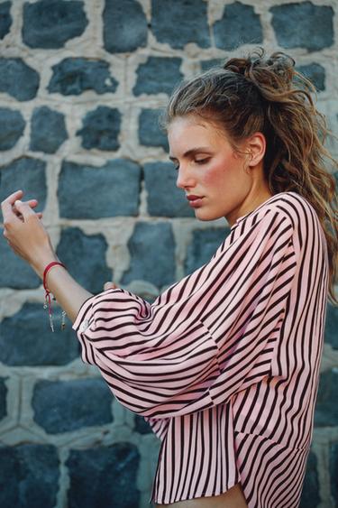 Zara STRIPED BALLOON SLEEVE SHIRT - Multicolored