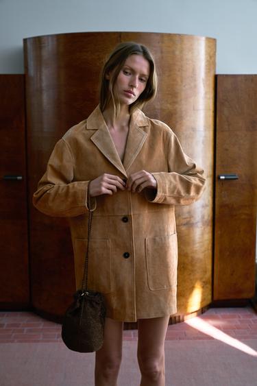 Zara JAKNA OD 100% PREVRNUTE KOŽE – žuto-smeđa