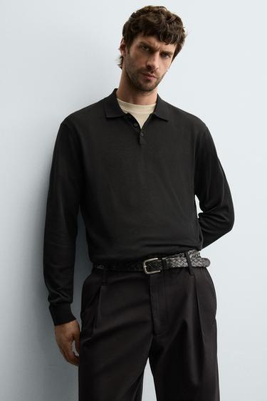 KNIT COTTON-SILK POLO SHIRT - Black by Zara - Image 4