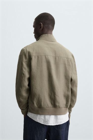 100% LINEN BOMBER JACKET - Light khaki by Zara - Image 2