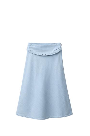 FALDA MIDI FLUIDA TACHAS - Azul claro de Zara