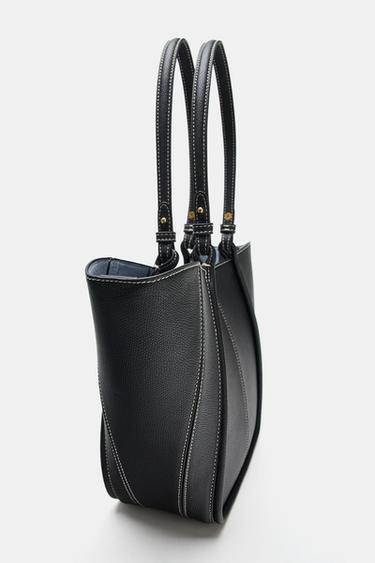 MINI SAC SHOPPER À SURPIQÛRES - Noir de Zara - Image 3